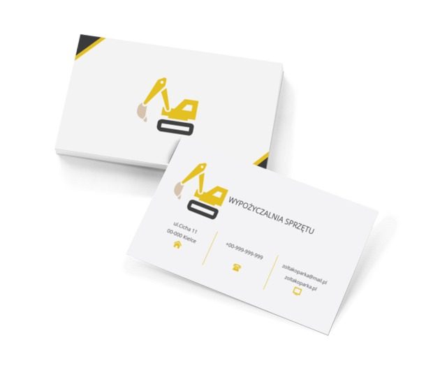 Żółta koparka na białym tle, Budownictwo, Wynajem sprzętu - Wizytówki Netprint szablony online