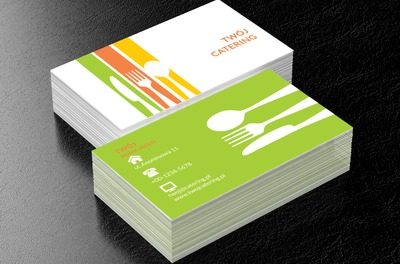 Białe sztućce, kolorowe pasy, Gastronomia, Catering - Wizytówki Netprint