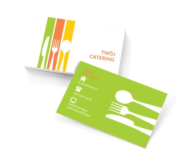 Białe sztućce, kolorowe pasy, Gastronomia, Catering - Wizytówki Netprint szablony online
