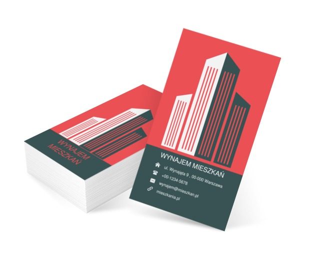 Wieżowce na czerwonym tle, Nieruchomość, Wynajem mieszkań - Wizytówki Netprint szablony online