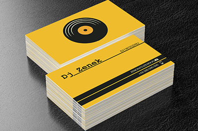 Płyta winylowa na żółtym tle, Rozrywka, DJ - Wizytówki Netprint