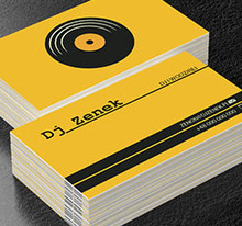 Płyta winylowa na żółtym tle, Rozrywka, DJ - Wizytówki Netprint