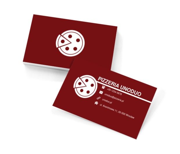 Biała pizza na brązowym tle, Gastronomia, Pizzeria - Wizytówki Netprint szablony online
