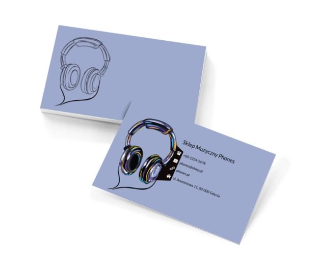 Słuchawki na niebieskim tle, Rozrywka, Sklep muzyczny - Wizytówki Netprint szablony online