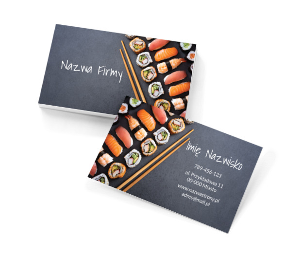Kolorowa kompozycja sushi na kamiennym tle, Gastronomia, Restauracja - Wizytówki Netprint szablony online