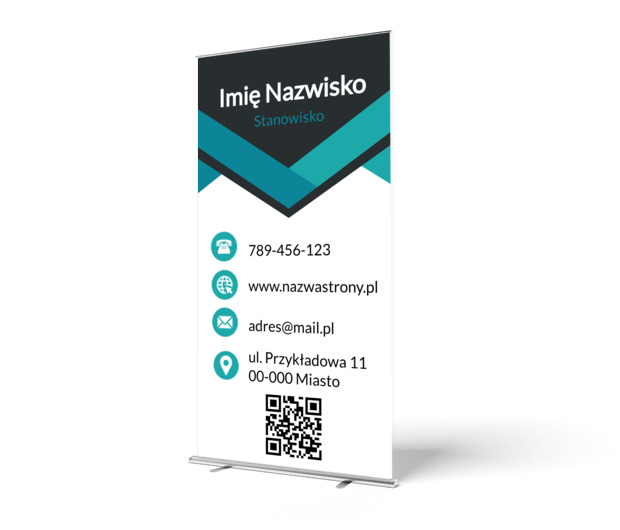 Turkusowy akcent profesjonalnej prezentacji, Motywy, Kod QR - Roll-up Netprint szablony online