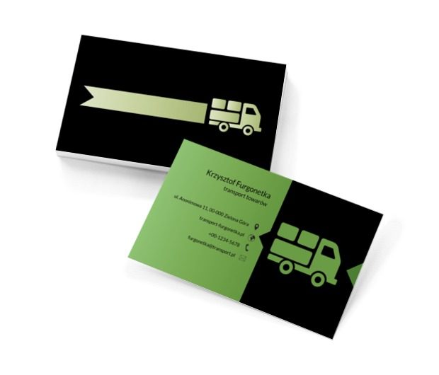 Zielona furgonetka, Transport, Transport Towarów - Wizytówki Netprint szablony online